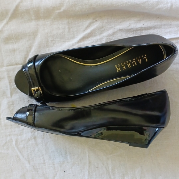 Ralph Lauren wedges, patent leather, open toe, NEW, sz 7.5 - Picture 1 of 8